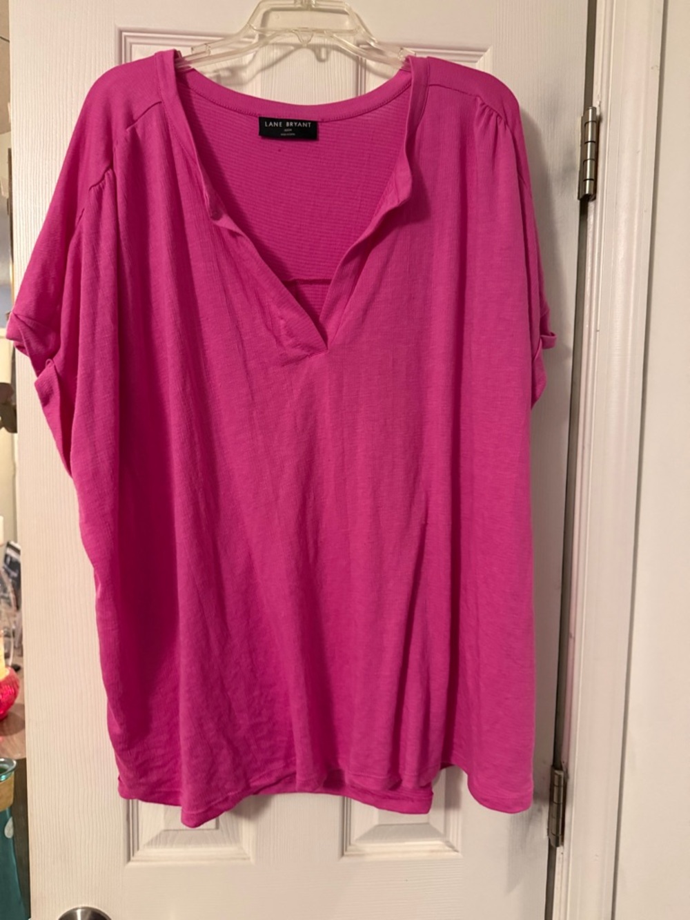 Lane Bryant Hot Pink Split V-Neck Short Sleeve Tunic